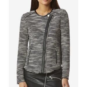 Avec Les Filles Stripe Moto Jacket Small Navy Blue